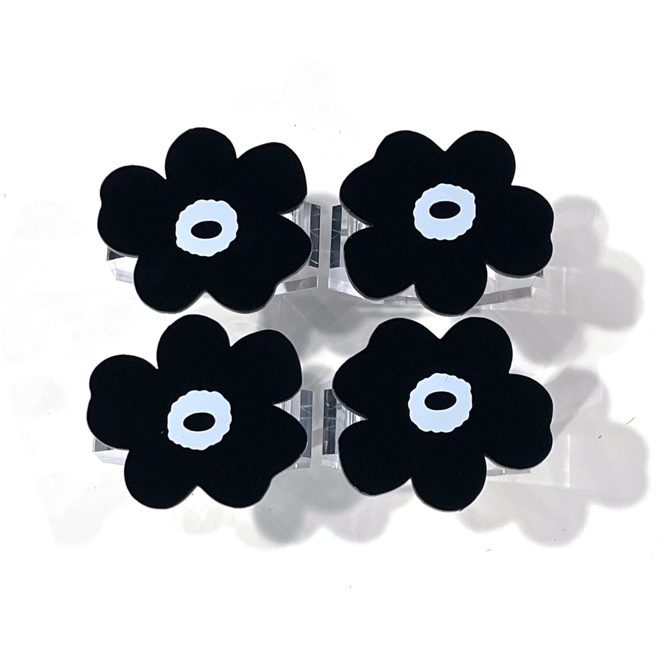 set of 4 - black flower napkin rings