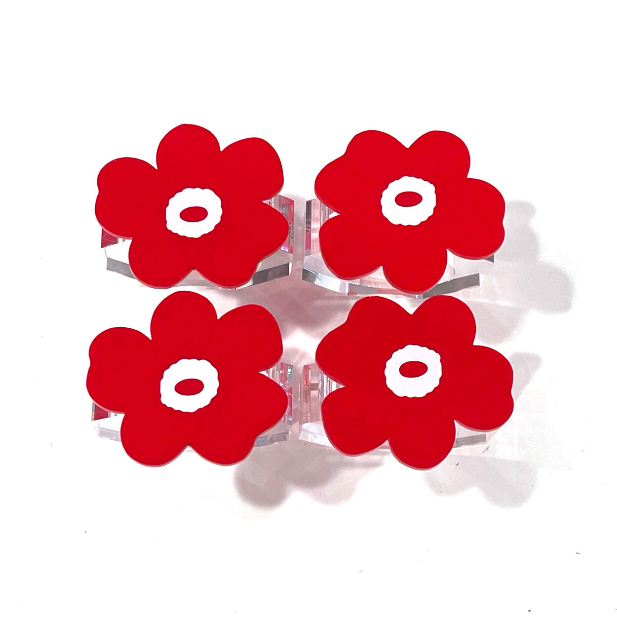 set of 4 - red flower napkin rings