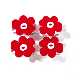 set of 4 - red flower napkin rings