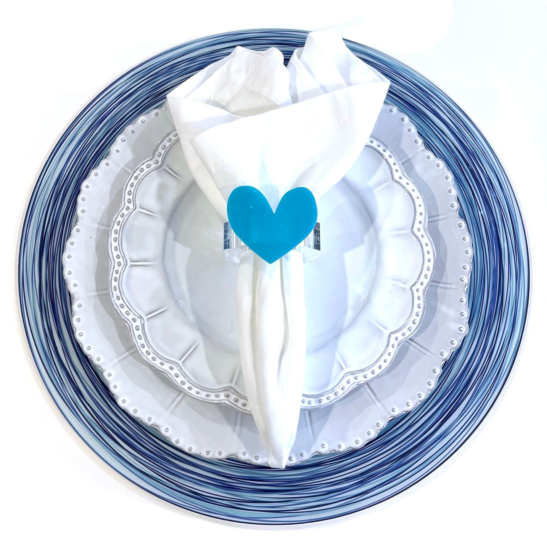 set of 4 - aqua heart napkin rings