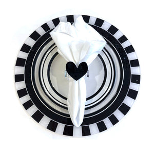 set of 4 - black heart napkin rings