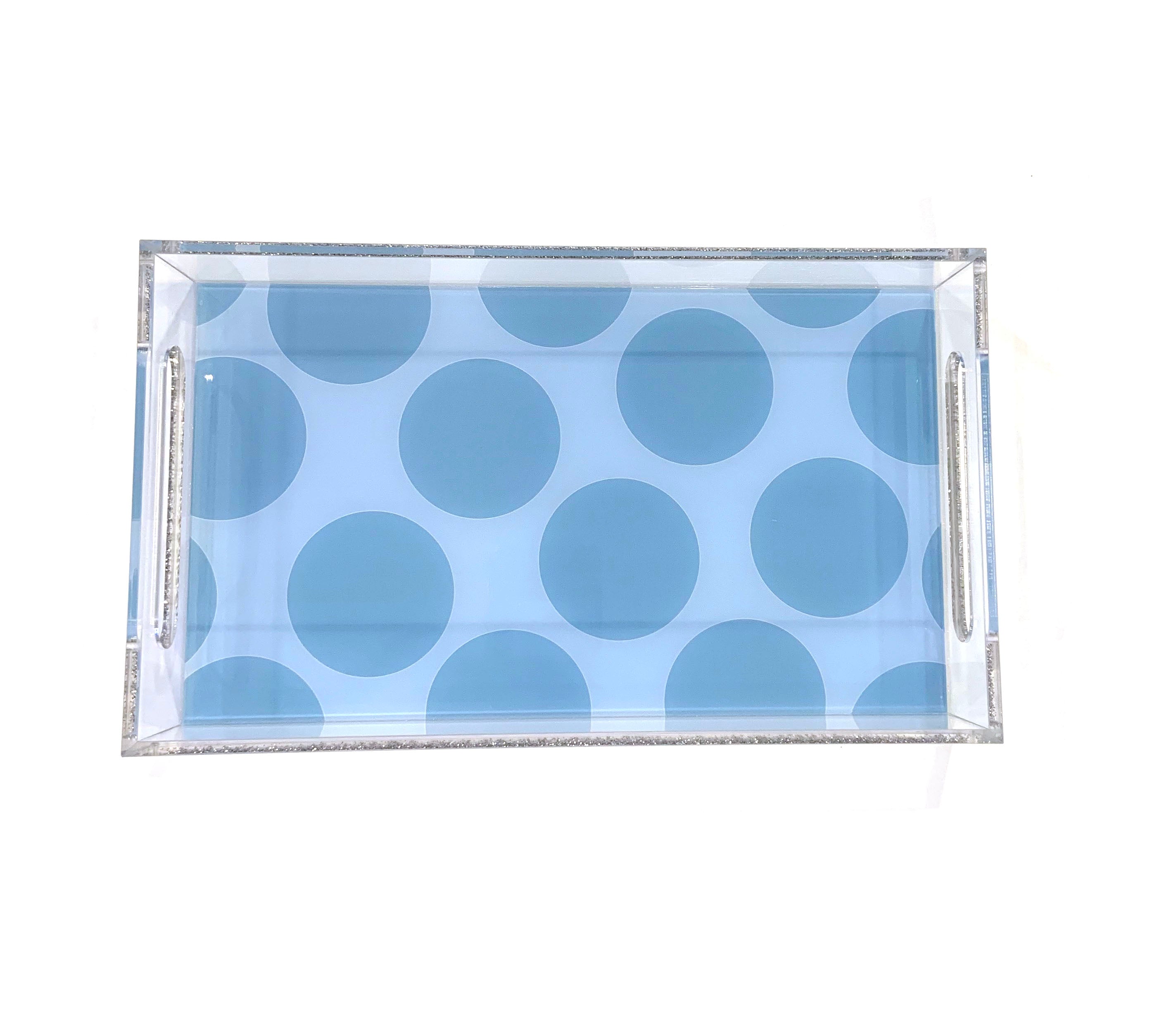 blue polka - customized name tray - 6.5" x 11"