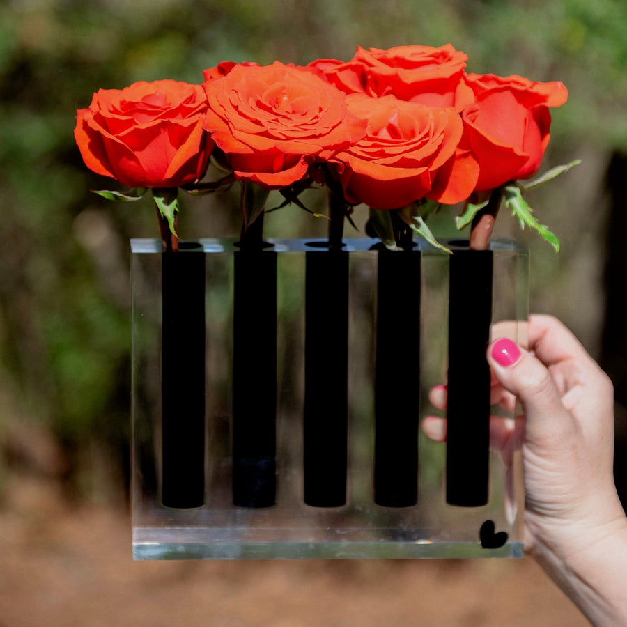 5 hole black acrylic vase