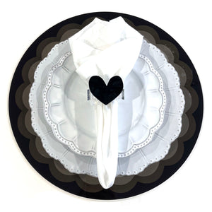 set of 4 - black heart napkin rings