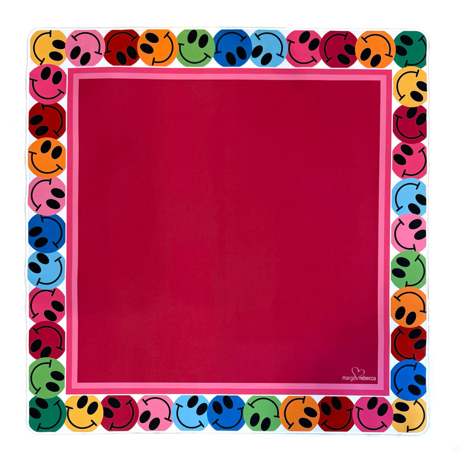 mahjong mat - dark pink - smiley faces