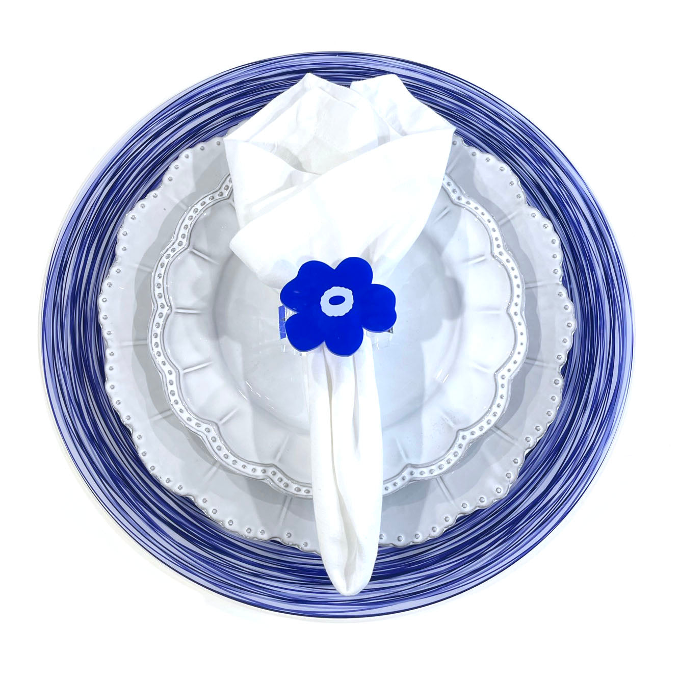 set of 4 - royal blue flower napkin rings