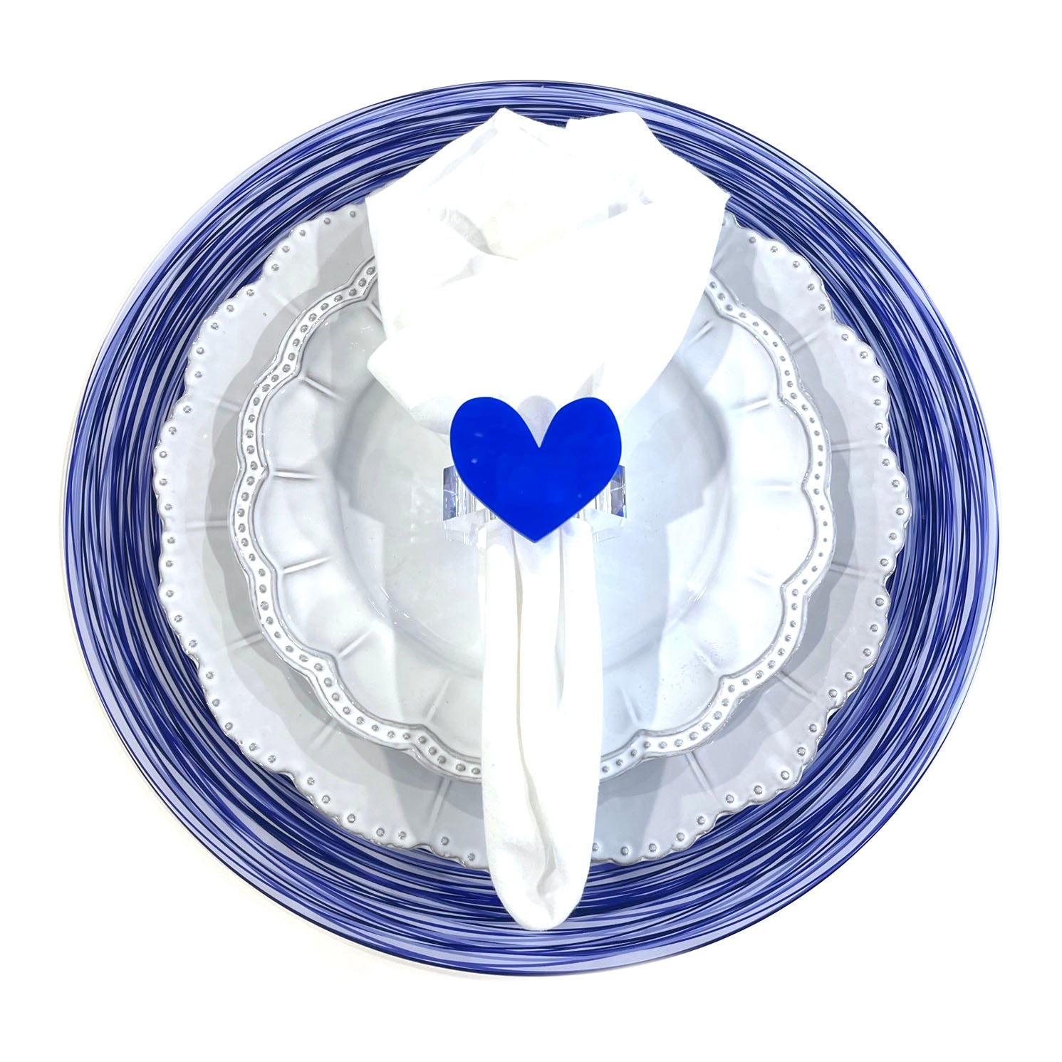 set of 4 - royal blue heart napkin rings