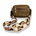 Load image into Gallery viewer, metallic brown purse with neutral heart strap
