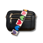 Load image into Gallery viewer, black purse with rainbow heart strap
